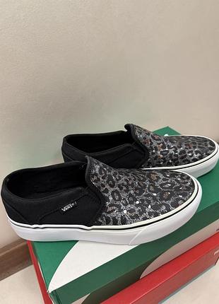 Кеди жіночі vans asher чорні з леопардовим принтом