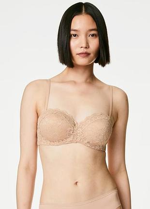 Бежевый бюстгальтер балконет с кружевом marks &amp; spencer