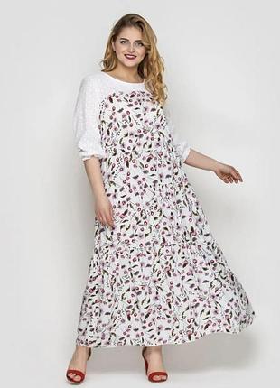 Ярусне з пояском і прошвой сукня 👗 великого розміру