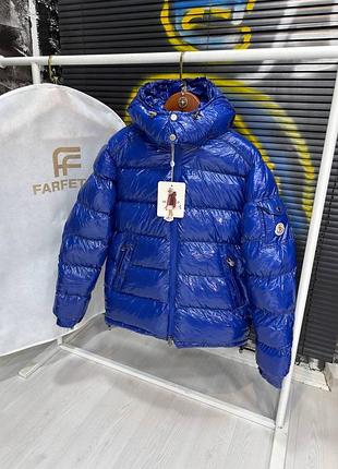 Чоловіча жимова куртка пуховик moncler maya blue , електрик , синя