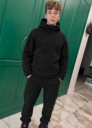 Чоловічий спортивний флісовий якісний теплий костюм двійка кофта на замку з капюшоном і штани на резинці з кишенями