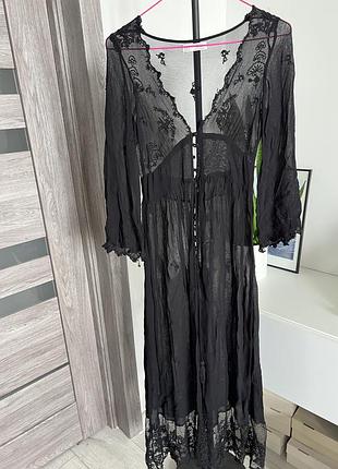 Zara накидка халат пеньюар дефект чорний прозорий фотосесія будуарна сукня