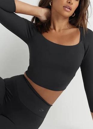 Топ жіночий gymshark elevate 3/4 sleeve crop top - black м
