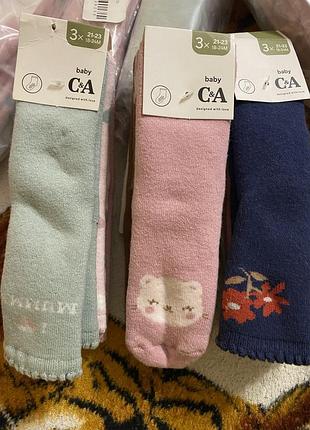 Шкарпетки дитячі c&a махра, 3 пари, різнокольорові
