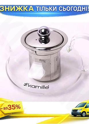 Ku заварочный чайник kamille universal fit стеклянный 600мл с ситечком для чая и кофе термостойкий бор uni2l_k