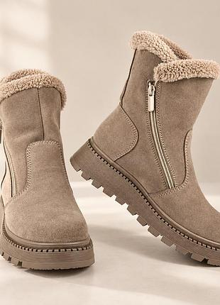 Женские зимние 36-42 ботинки myz 0078 латте из натуральной замши latte 3