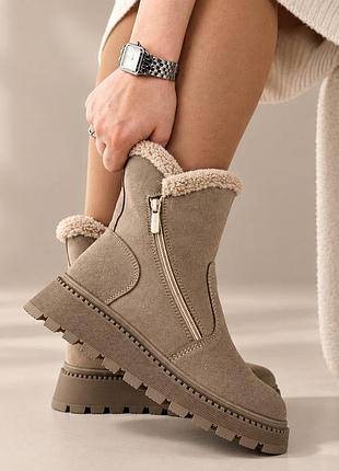 Женские зимние 36-42 ботинки myz 0078 латте из натуральной замши latte 8