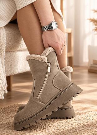 Женские зимние 36-42 ботинки myz 0078 латте из натуральной замши latte 4