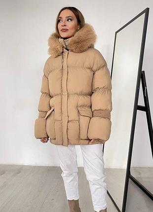 Пуховик с опушкой cresh puffer, карамель xl