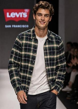 Рубашка мужская levi's зеленая в клетку s хлопок