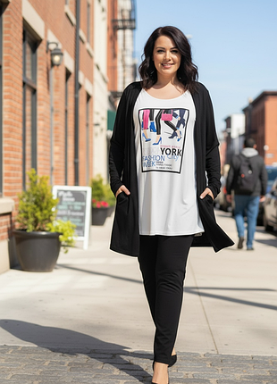 Р. 52–54 2xl–3xl женская туника имитация двойки белая с чёрным canda