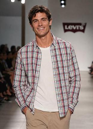 Сорочка чоловіча levi's у червоно-блакитну клітинку, розмір xl, 100% бавовна
