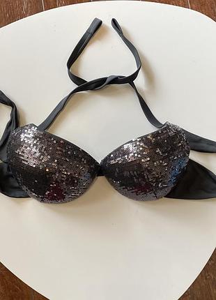Calzedonia шикарний сіро сріблястий верх від купальника на зав‘язки з паєтками