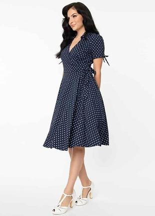 Сукня міді жіноча unique vintage у горошок з коротким рукавом