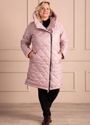 Жіноче стьобане пальто зимове колір фреза zeta-m 316 плащівка | люкс якість 62