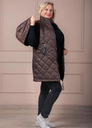 Жилет жіночий теплий подовжений шоколадного кольору zeta-m 509.1 великі розміри 52