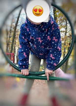 Куртка вітровка демісезонна для дівчинки infinity kids, синя з єдинорогами, 92 р.