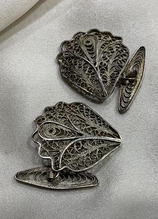 ✨ 🦚 🐚 винтажные серебряные филигранные запонки веер / ракушка скань 🐚 🦚 ✨