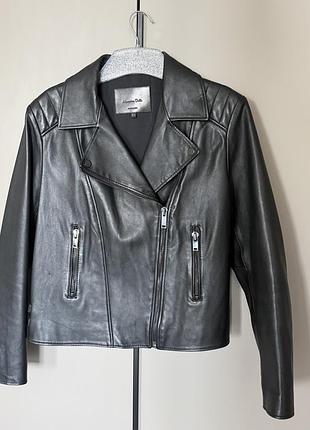 Куртка жіноча massimo dutti косуха, чорна, розмір xl, шкіра напа