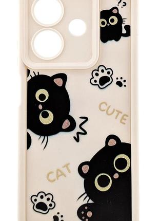 Чохол shock case print для oppo a40m бампер силіконовий колір бежевий з малюнком cat