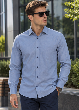 Стильна чоловіча сорочка блакитного кольору в ромбик eterna modern fit made in romania