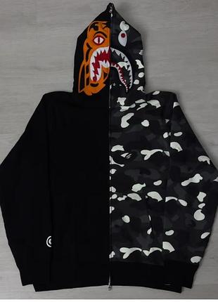 Худі чоловіче bape tiger сіро чорна