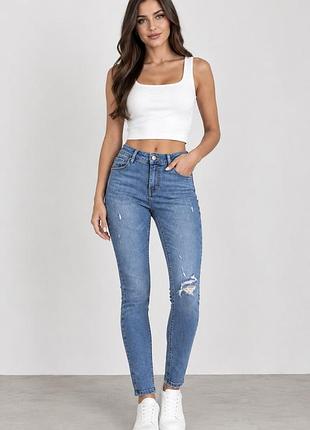 Zara жіночі сині джинси, коттонові штани скінні, стрейчеві обтягуючі джегінси, розмір s/m