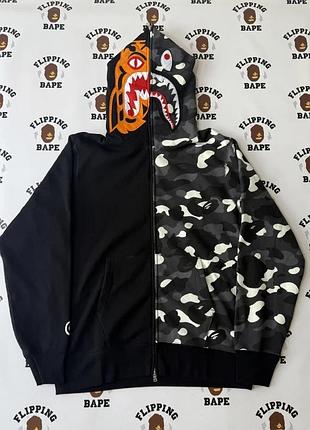 Чоловіче худі bape tiger camo split zip up чорне з камуфляжем