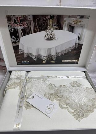 Скатертина тефлонова кругла з мереживом verolli діаметр 180 см