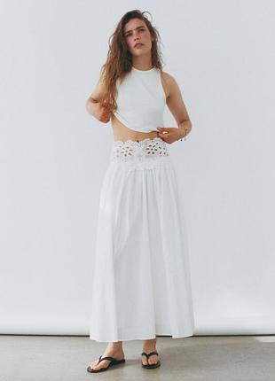 Юбка женская h&amp;m длинная хлопковая расклешенная с широким кружевным поясом s
