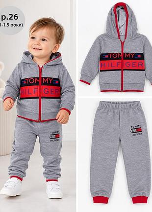 Костюм для хлопчика tommy hilfiger сірий з червоним, розмір 26 (1-1.5 роки)