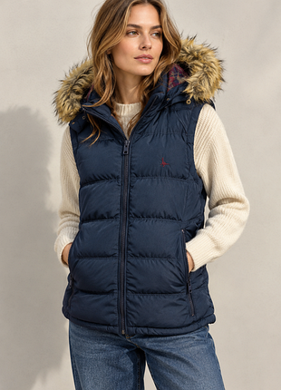 Жіноча жилетка jack wills дута з капюшоном та хутром синя