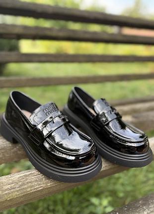 Туфлі дитячі miu miu чорні лакові