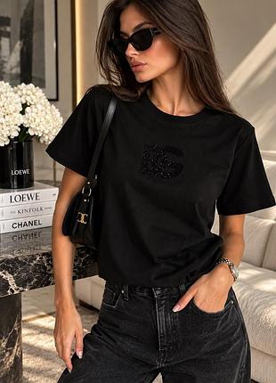 Футболка женская нарядная со стразами xl, 48 черная