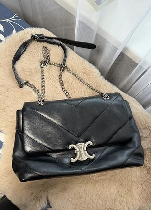 Сумка жіноча celine чорна шкіряна стьобана