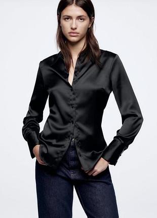 Сорочка жіноча zara атласна чорна