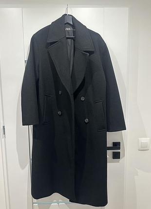 Жіноче пальто zara чорне довге xs