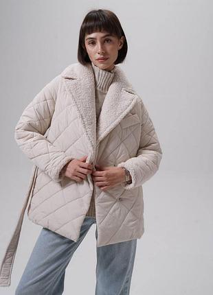 Куртка-піджак коротка стьобана з хутряним коміром 70 см