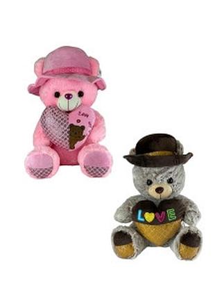 Игрушка мягкая мишка love с сердцем в шляпе с сердцем 50см