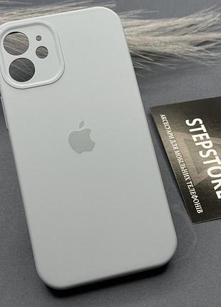 Чехол квадратный silicone case для iphone 12 mini full camera с микрофиброй закрытым низом камерой серо-голубой