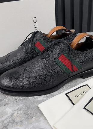 Gucci strand web wingtip derby grain leather мужские туфли кожа оригинал 45 eur