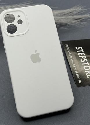 Чехол квадратный silicone case для iphone 12 mini full camera с микрофиброй закрытым низом камерой белый