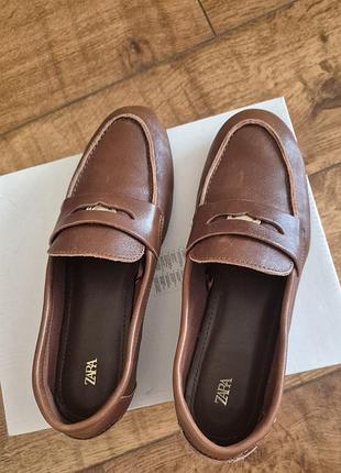 Жіночі лофери zara коричневі, 38 розмір, шкіра