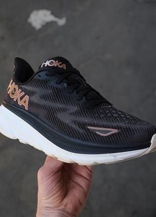 39.5 / 40 - hoka clifton 9 black rose gold w wide бігові кросівки жіночі широкі brooks on running asics