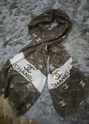 Палантин  жінои chanel коричневий з білим