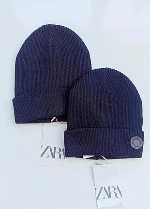 Шапка унісекс zara чорна, розміри 50, 52
