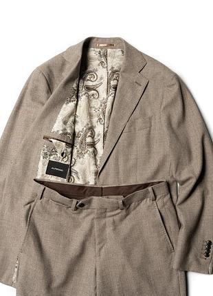 Alferano mens 2 piece drago super 130s wool suit slim fit micro houndstooth beige/brown  [bmh017411]