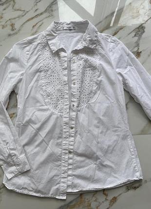 Mango рубашка коттон с вышивкой и перламутровыми пуговицами р s