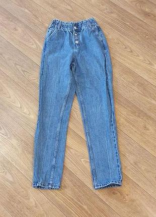 Джинсы мом на резинке primark, синие джинсы mom с высокой посадкой, размер 34 (xs)