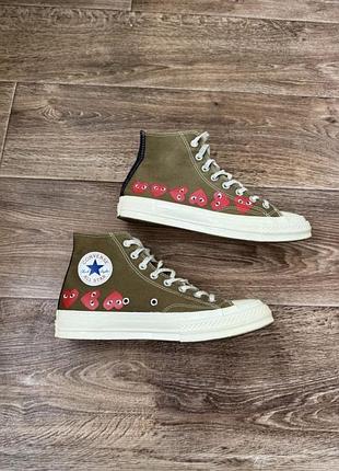 Кеди унісекс converse x comme des garçons play chuck 70 hi "multi hearts" хакі